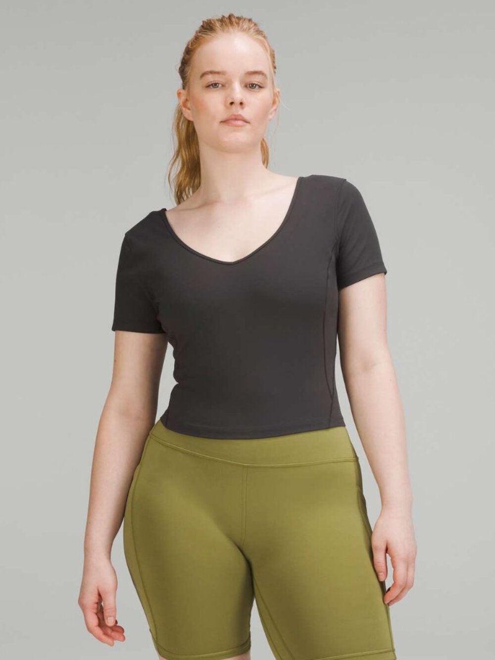 lululemon Align Nulu V Neck Short Sleeve Cropped Top Brown Size 10 - CG0529
